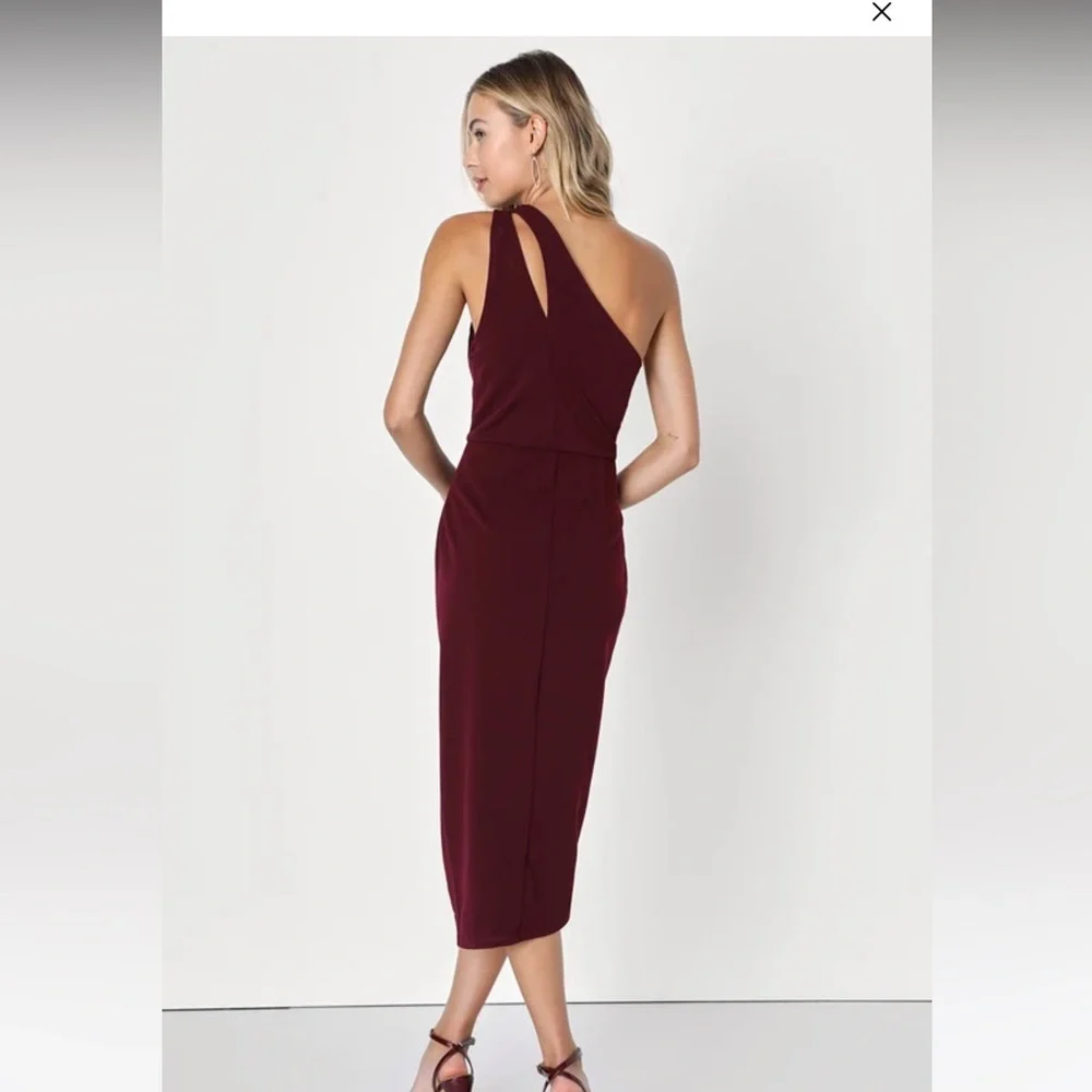 Lulus So Flirty Burgundy One-Shoulder Cutout Asymmetrical Dress Burgundy - Picture 3 of 5